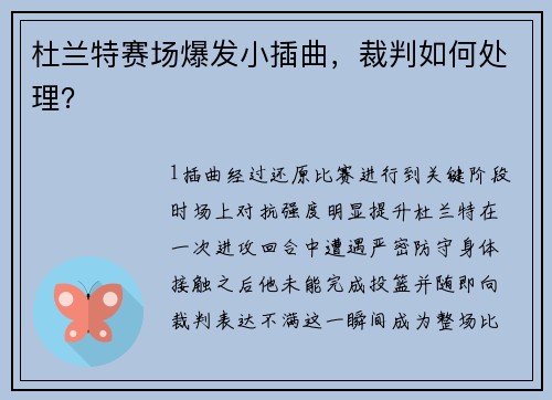 杜兰特赛场爆发小插曲，裁判如何处理？